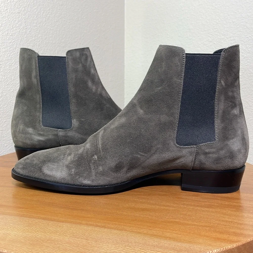 Saint Laurent Paris Wyatt Suede Chelsea Boot Gray/Black Size 41.5/8.5 - Picture 5 of 16